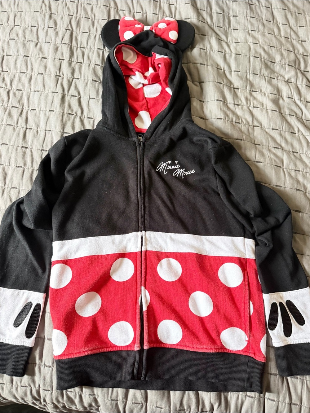 Authentic Disney Parks Minnie Mouse Black, Red & White Polka Dot Zip Hoodie